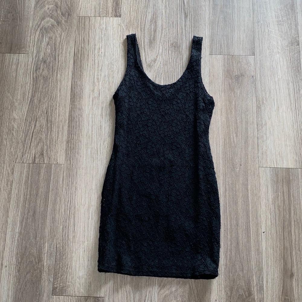 Black lace body con dress